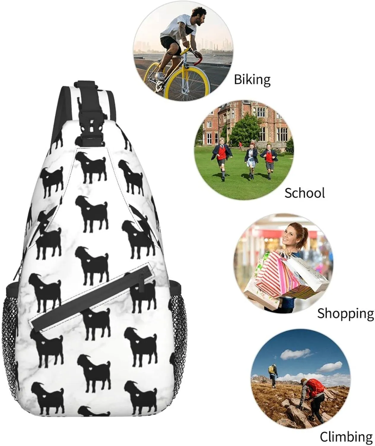 Boer Goat Silhouette Chest Bag Shoulder Bag, Cute Animals Sling Backpack Casual Travel Bag For Men And Women