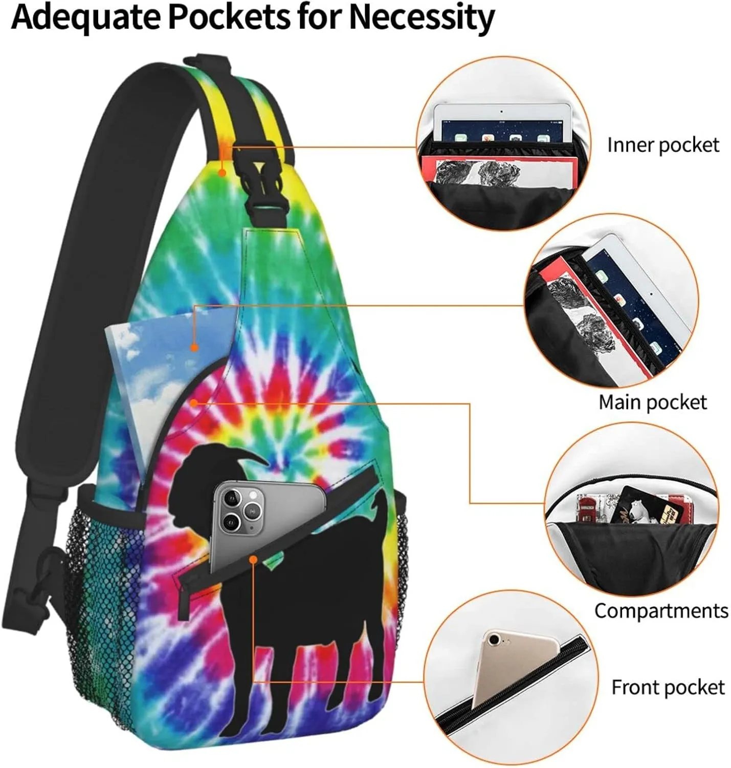 Boer Goat Silhouette Chest Bag Shoulder Bag, Cute Animals Sling Backpack Casual Travel Bag For Men And Women