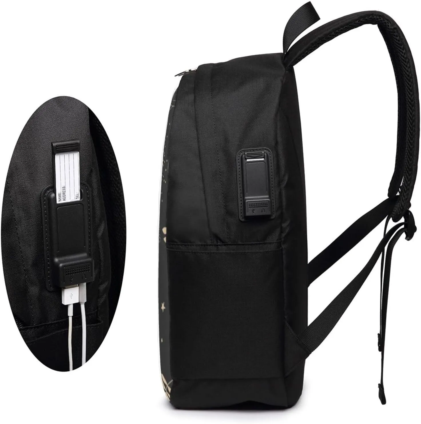 Boho Magic Tarot Witch Backpack, 17 Inch Travel Business Laptop Backpack With USB Port for Women Men