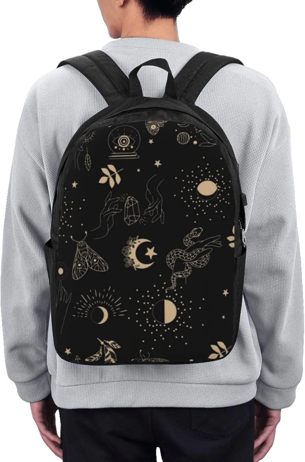 Boho Magic Tarot Witch Backpack, 17 Inch Travel Business Laptop Backpack With USB Port for Women Men