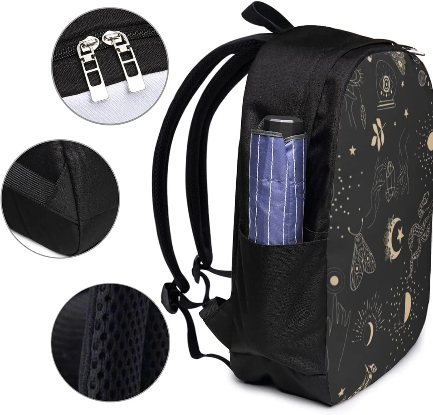 Boho Magic Tarot Witch Backpack, 17 Inch Travel Business Laptop Backpack With USB Port for Women Men