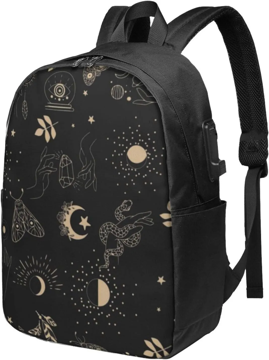 Boho Magic Tarot Witch Backpack, 17 Inch Travel Business Laptop Backpack With USB Port for Women Men