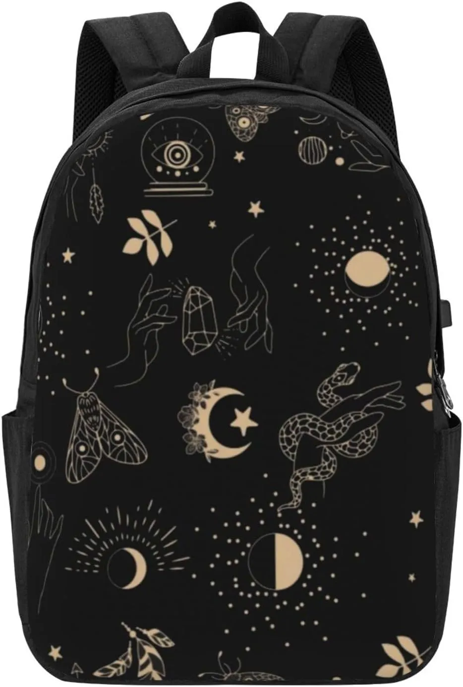 Boho Magic Tarot Witch Backpack, 17 Inch Travel Business Laptop Backpack With USB Port for Women Men