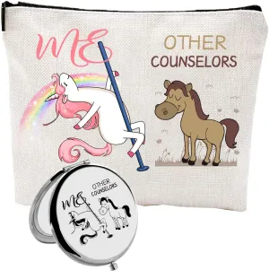 BoomBoomGifts Gifts for Counselor Female,Counselor Gifts for Women,Counselor Zipper Makeup Bag Cosmetic Pouch,Counselor Travel Toiletry Pouch Organizer Bag,Counselor Mini Compact Mirror