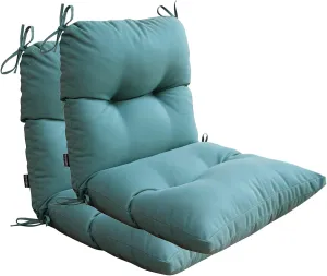 BOSSIMA Outdoor Indoor High Back Chair Tufted Thick Cushions Comfort Replacement Patio Seating Cushions Set of 2 Blue Lake