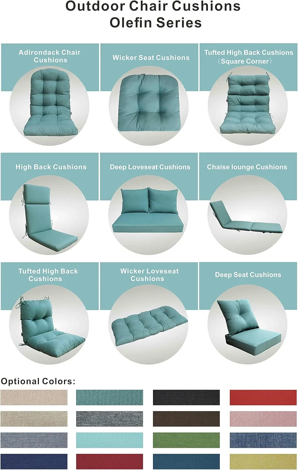 BOSSIMA Outdoor Indoor High Back Chair Tufted Thick Cushions Comfort Replacement Patio Seating Cushions Set of 2 Blue Lake