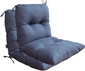 BOSSIMA Outdoor Indoor High Back Chair Tufted Thick Cushions Comfort Replacement Patio Seating Cushions Set of 2 Denim Blue