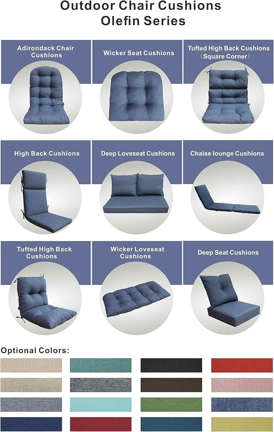 BOSSIMA Outdoor Indoor High Back Chair Tufted Thick Cushions Comfort Replacement Patio Seating Cushions Set of 2 Denim Blue