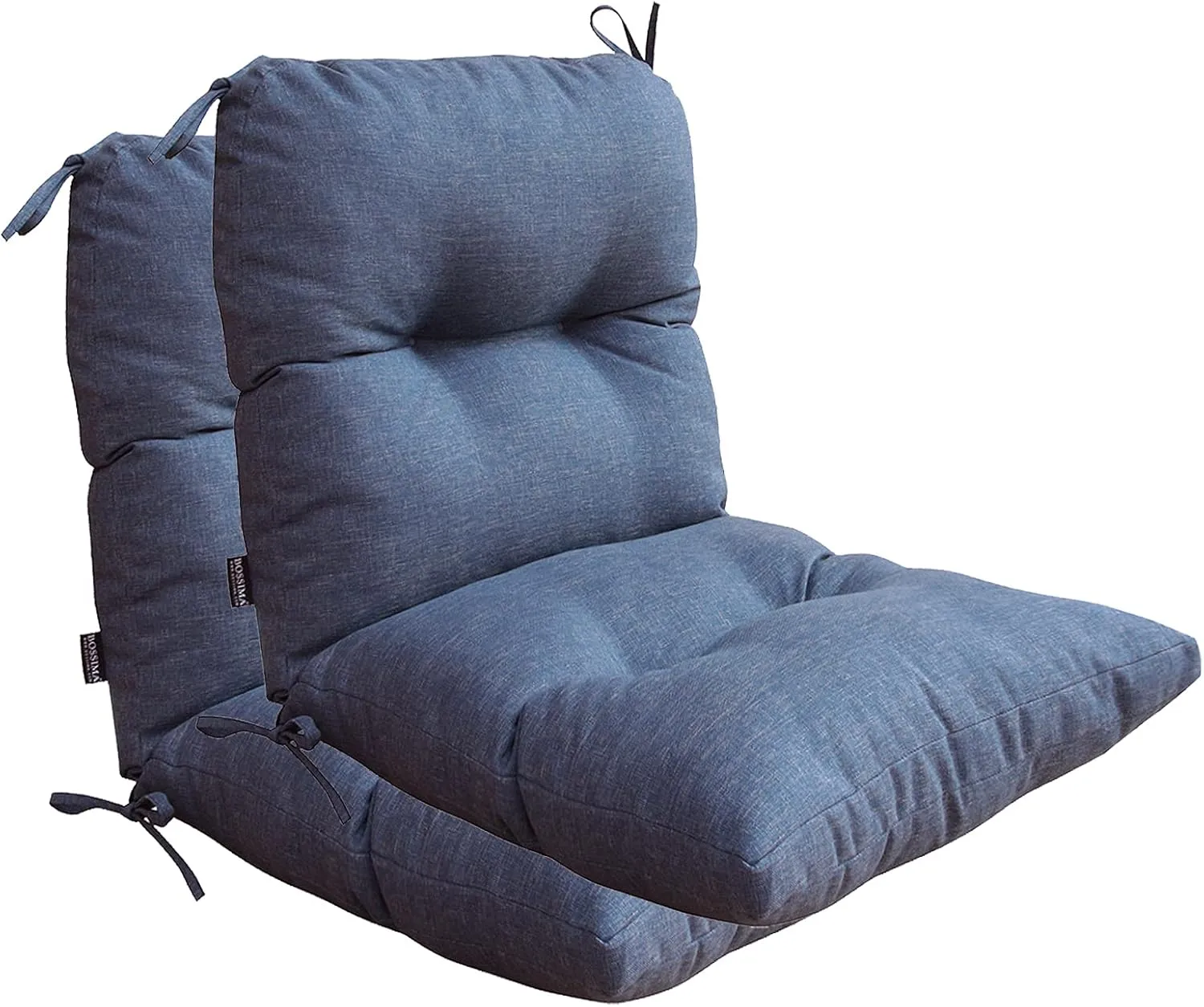 BOSSIMA Outdoor Indoor High Back Chair Tufted Thick Cushions Comfort Replacement Patio Seating Cushions Set of 2 Denim Blue