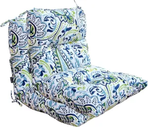 BOSSIMA Outdoor Indoor High Back Chair Tufted Thick Cushions Comfort Replacement Patio Seating Cushions Set of 2 Green/Blue Paisley