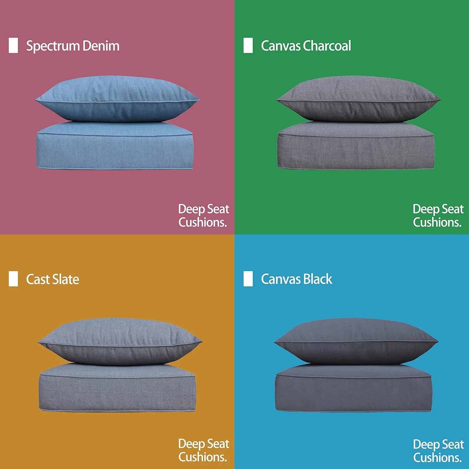 BOSSIMA Outdoor Patio Cushions 24"×24" Deep Seat Chair Cushions Foam Furniture Cushions, Canvas Charcoal
