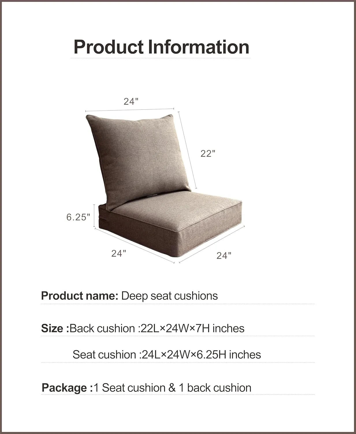 BOSSIMA Outdoor Patio Cushions Deep Seat Chair Cushions Furniture Cushions White, Sunbrella Blend Nomad