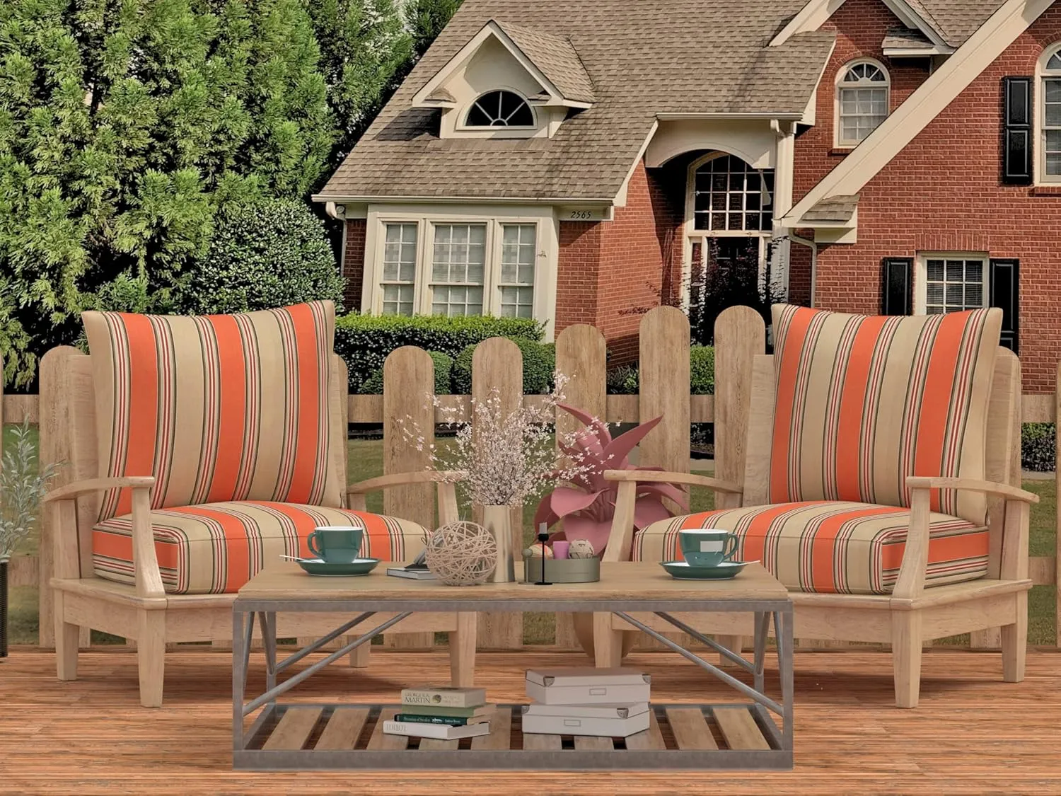 BOSSIMA Outdoor Patio Deep Seat Chair Cushions Furniture Foam Cushion 24x24, Sunbrella Passage-Poppy