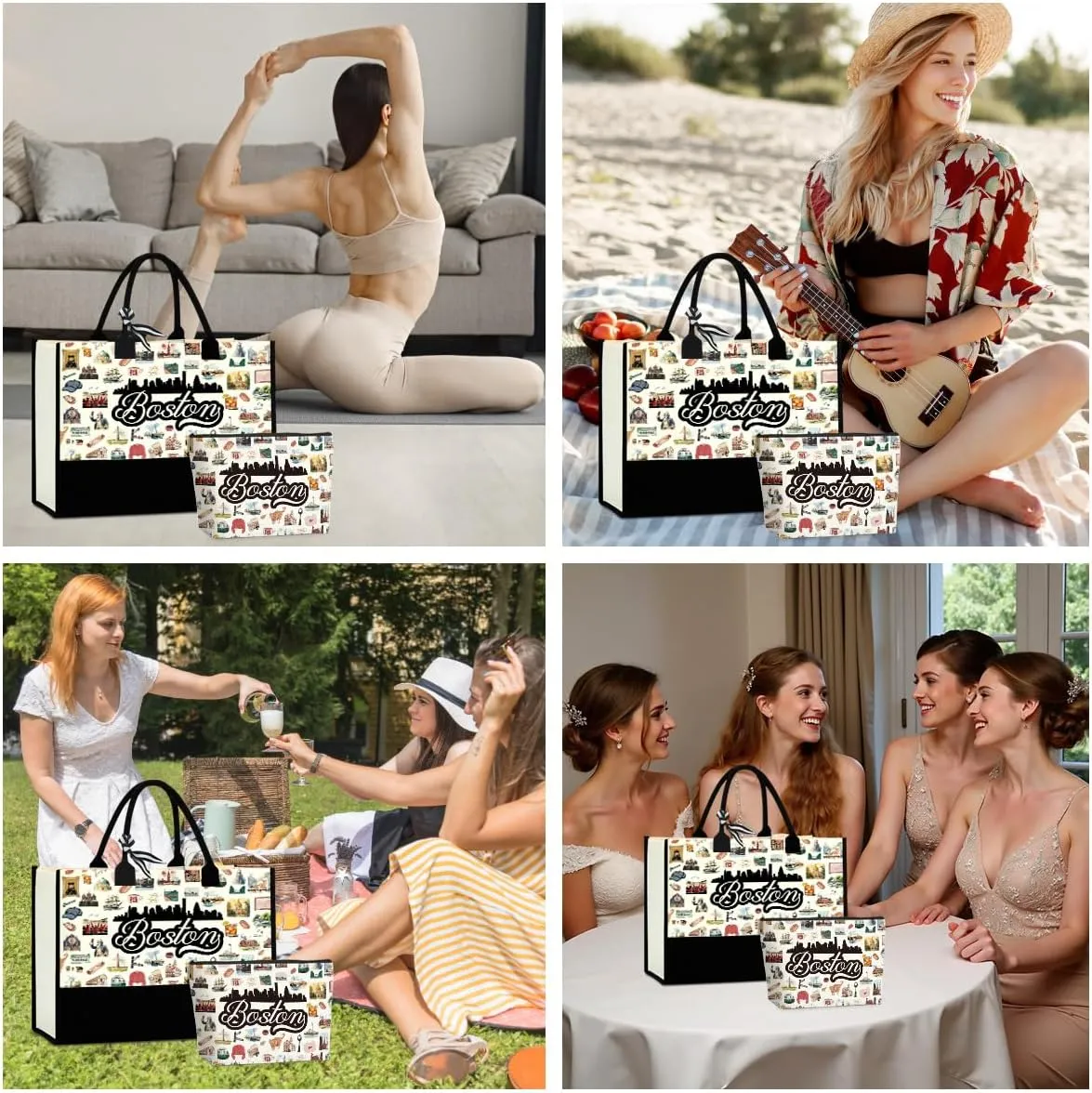 Boston Dallas Washington DC San Francisco Los Angeles China Travel Tote Bag Makeup Bag Set