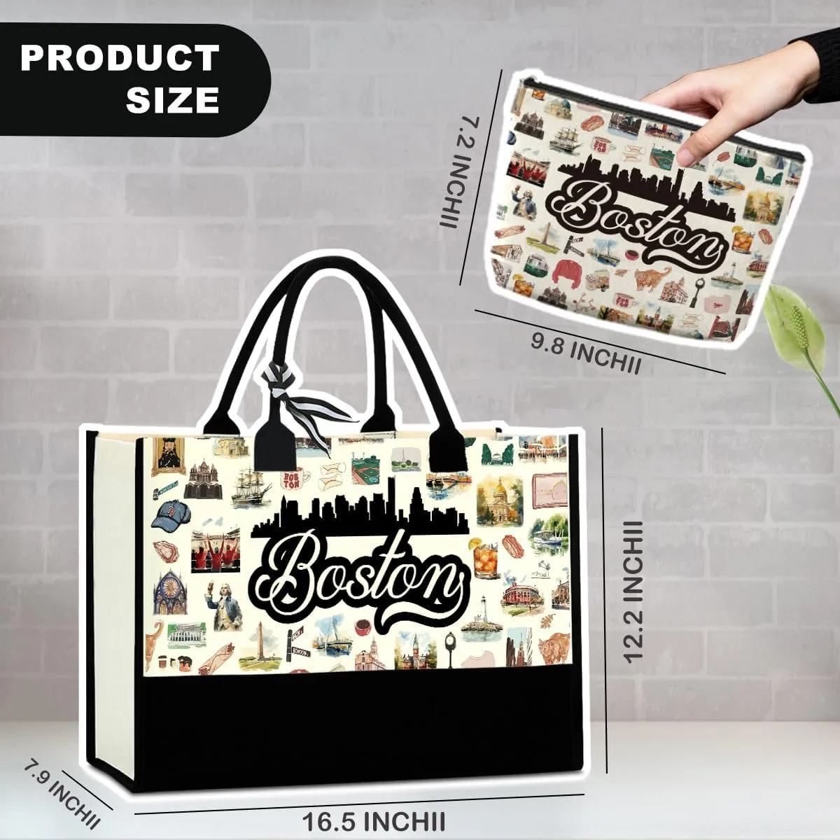 Boston Dallas Washington DC San Francisco Los Angeles China Travel Tote Bag Makeup Bag Set