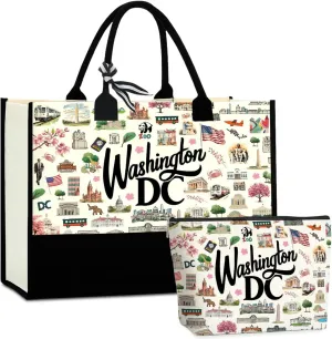 Boston Dallas Washington DC San Francisco Los Angeles China Travel Tote Bag Makeup Bag Set