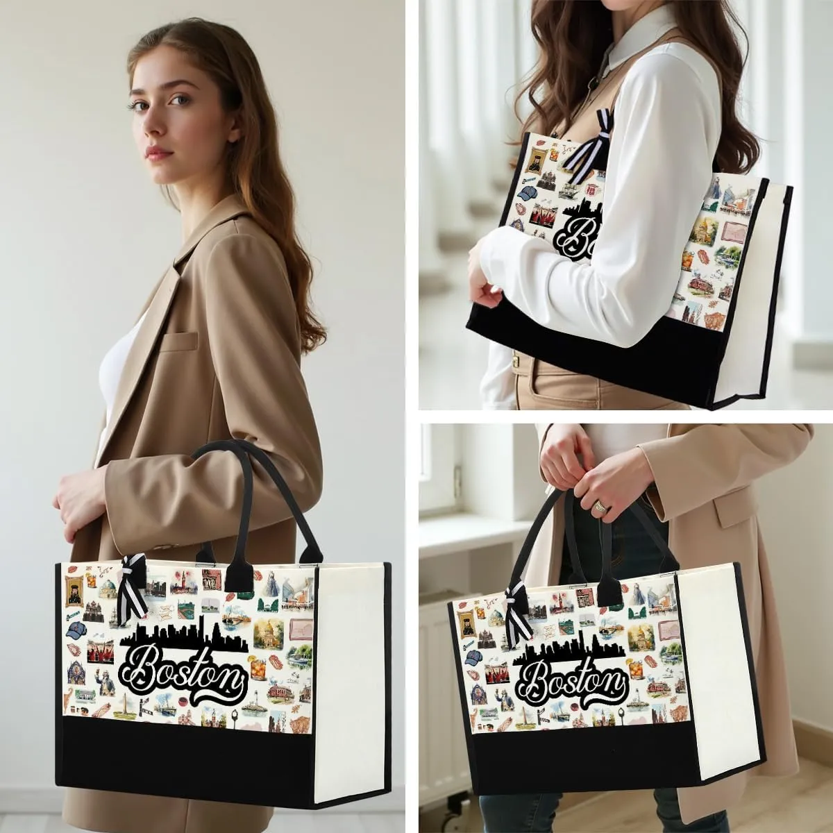Boston Dallas Washington DC San Francisco Los Angeles China Travel Tote Bag Makeup Bag Set