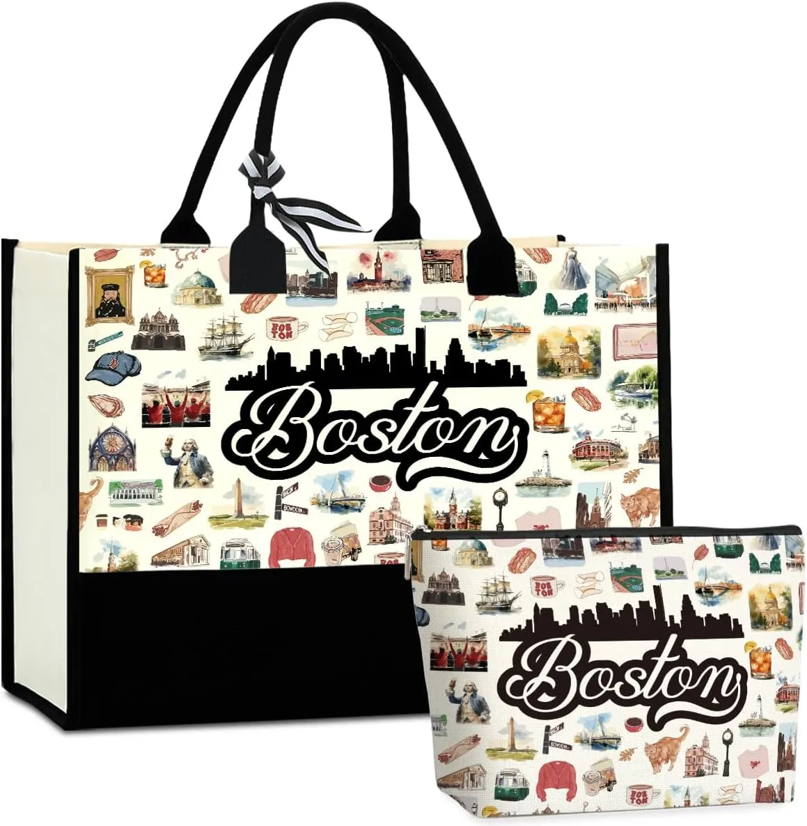 Boston Dallas Washington DC San Francisco Los Angeles China Travel Tote Bag Makeup Bag Set