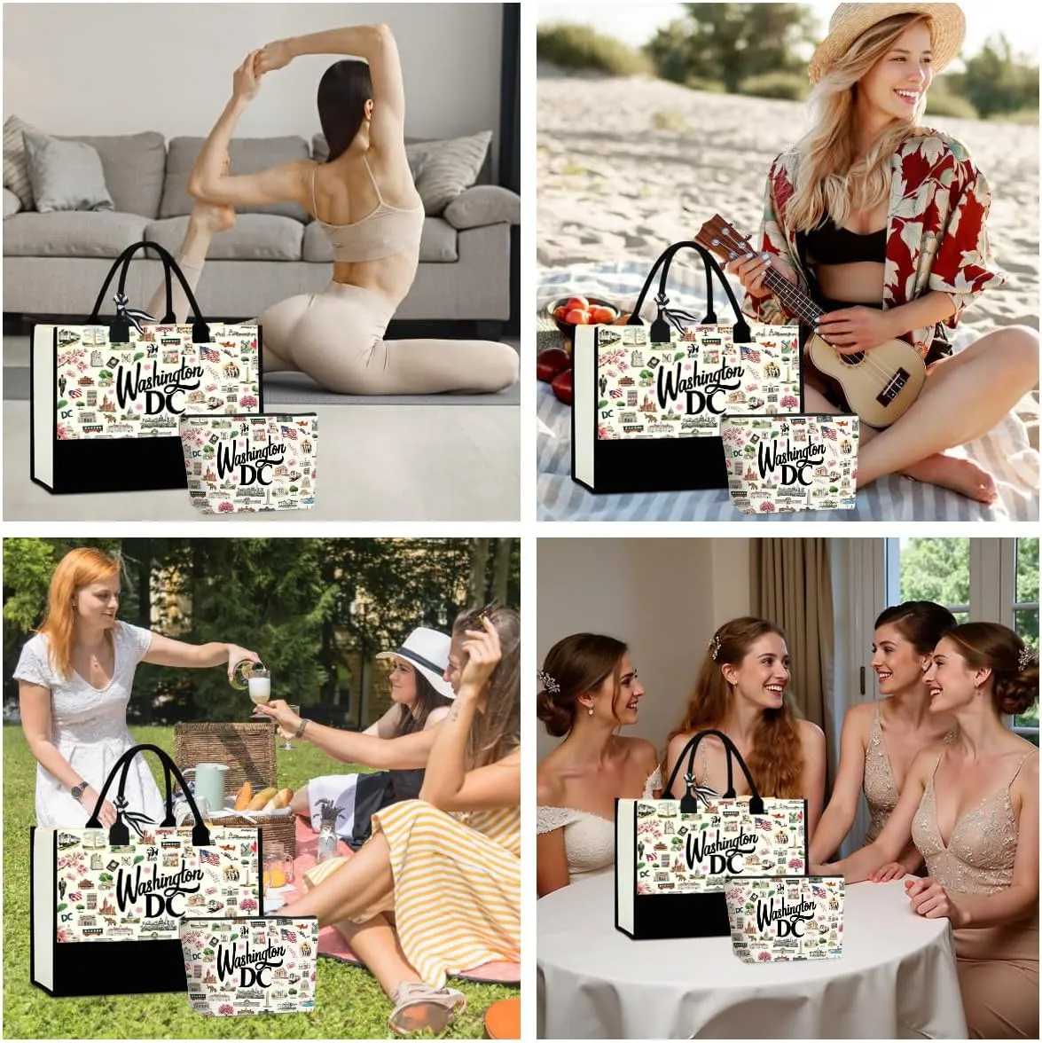 Boston Dallas Washington DC San Francisco Los Angeles China Travel Tote Bag Makeup Bag Set