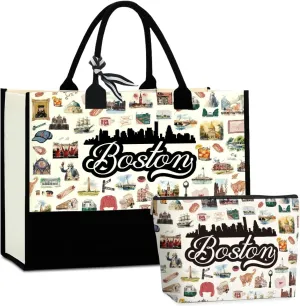 Boston Dallas Washington DC San Francisco Los Angeles China Travel Tote Bag Makeup Bag Set
