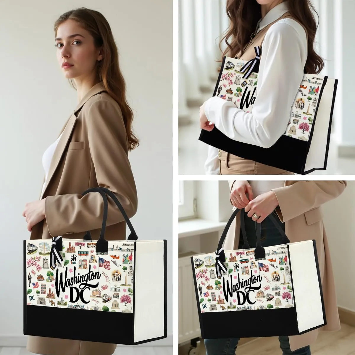 Boston Dallas Washington DC San Francisco Los Angeles China Travel Tote Bag Makeup Bag Set