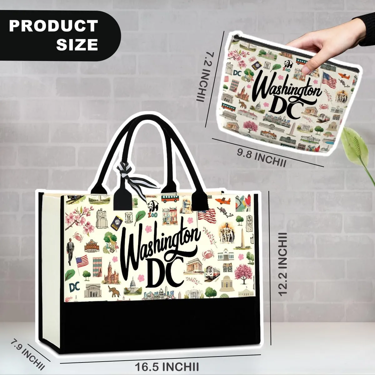 Boston Dallas Washington DC San Francisco Los Angeles China Travel Tote Bag Makeup Bag Set