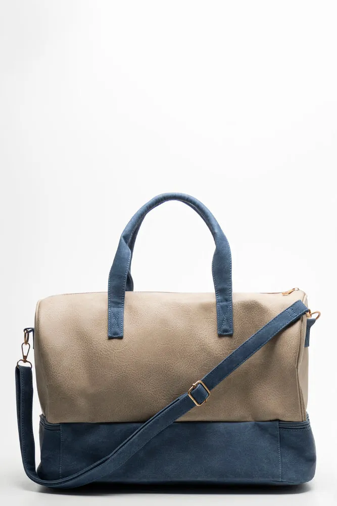 Bottom Compartment Bag Natural & Navy
