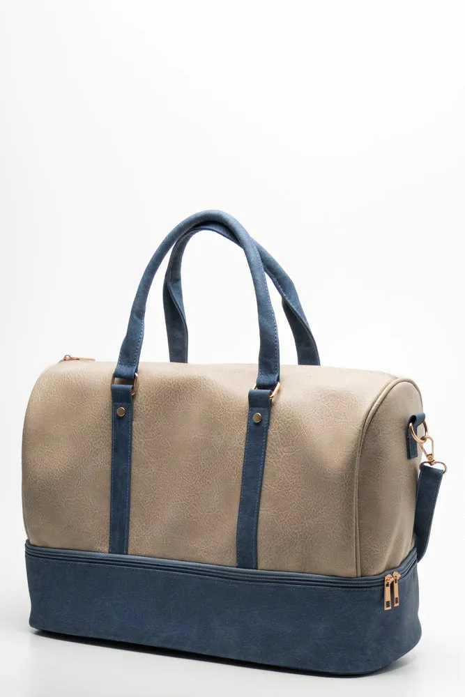 Bottom Compartment Bag Natural & Navy
