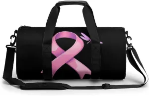 Breast Cancer Awareness Ribbon Dragonfly Gym Bag Travel Duffel Bag Lightweight Carry On Weekender Bag Tote Bags for Women Men
