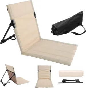 Breathable Portable Beach Chair With Sponge Filling & Mesh Pocket - Soft & Sturdy For Fishing, Barbecues, Hiking, (Beige), Folding Floor Chair