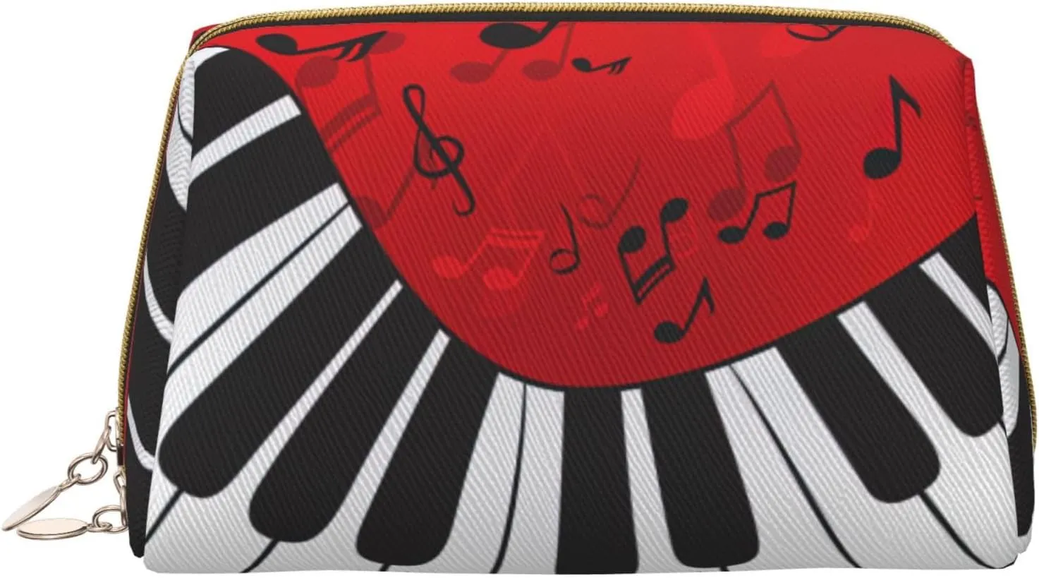 BREAUX Music Note Piano Print Leather Clutch Zipper Cosmetic Bag, Travel Cosmetic Organizer, Leather Storage Cosmetic Bag