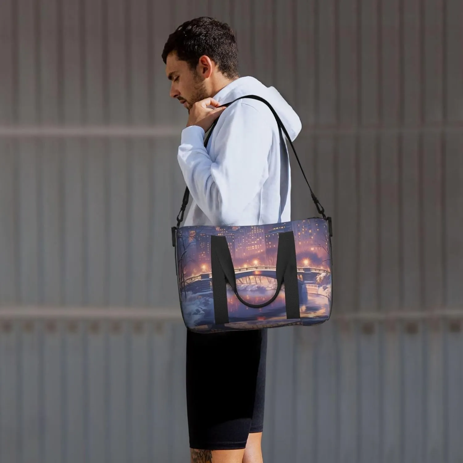 bridge print Travel Duffel Bag, Sports Tote Gym Bag, Swim Pool Bag Large Shoulder Tote Bag for Beach Weekender