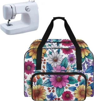 Bright Flower Sewing Machine Carrying Case,Lightweight Carry Tote Bag,Portable Padded Storage Dust Cover with Pockets for Sewing Machine
