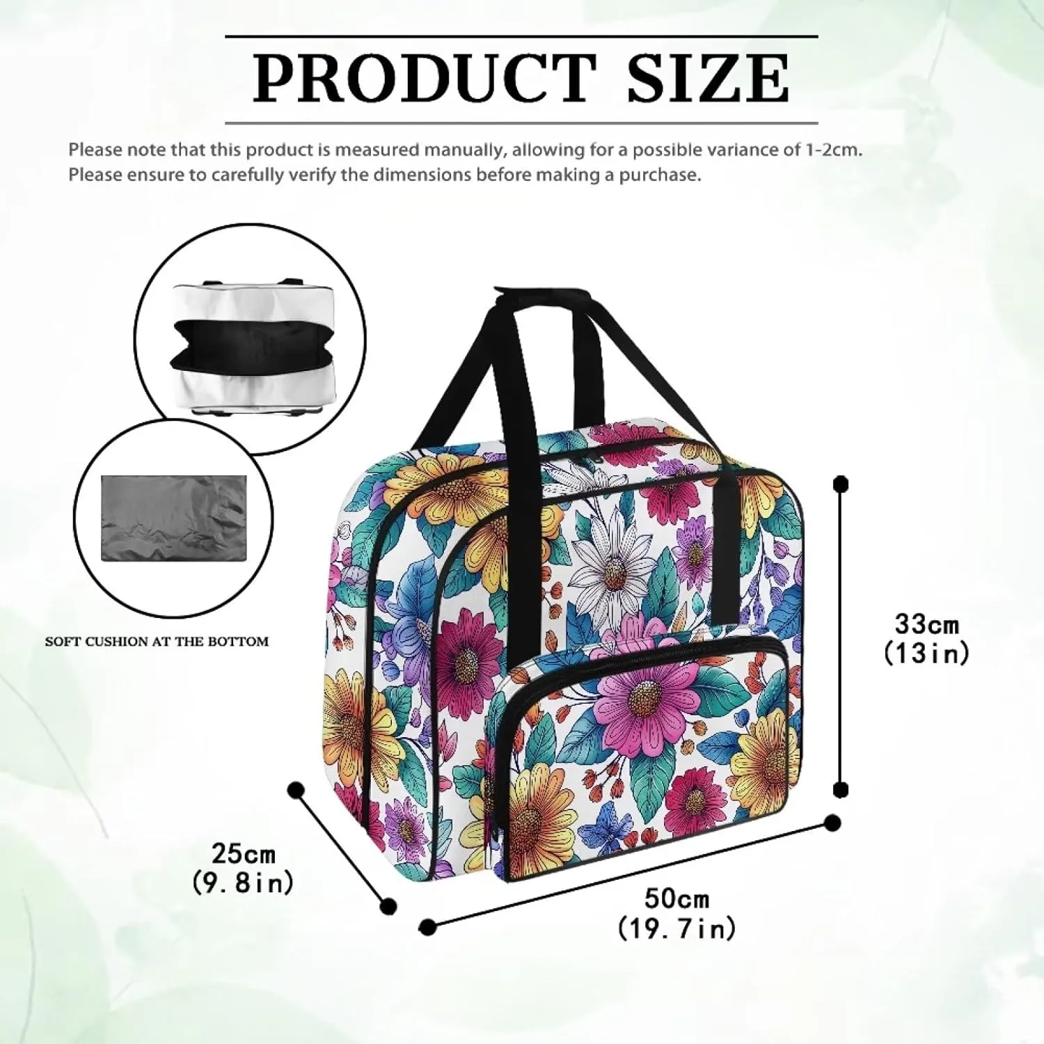 Bright Flower Sewing Machine Carrying Case,Lightweight Carry Tote Bag,Portable Padded Storage Dust Cover with Pockets for Sewing Machine