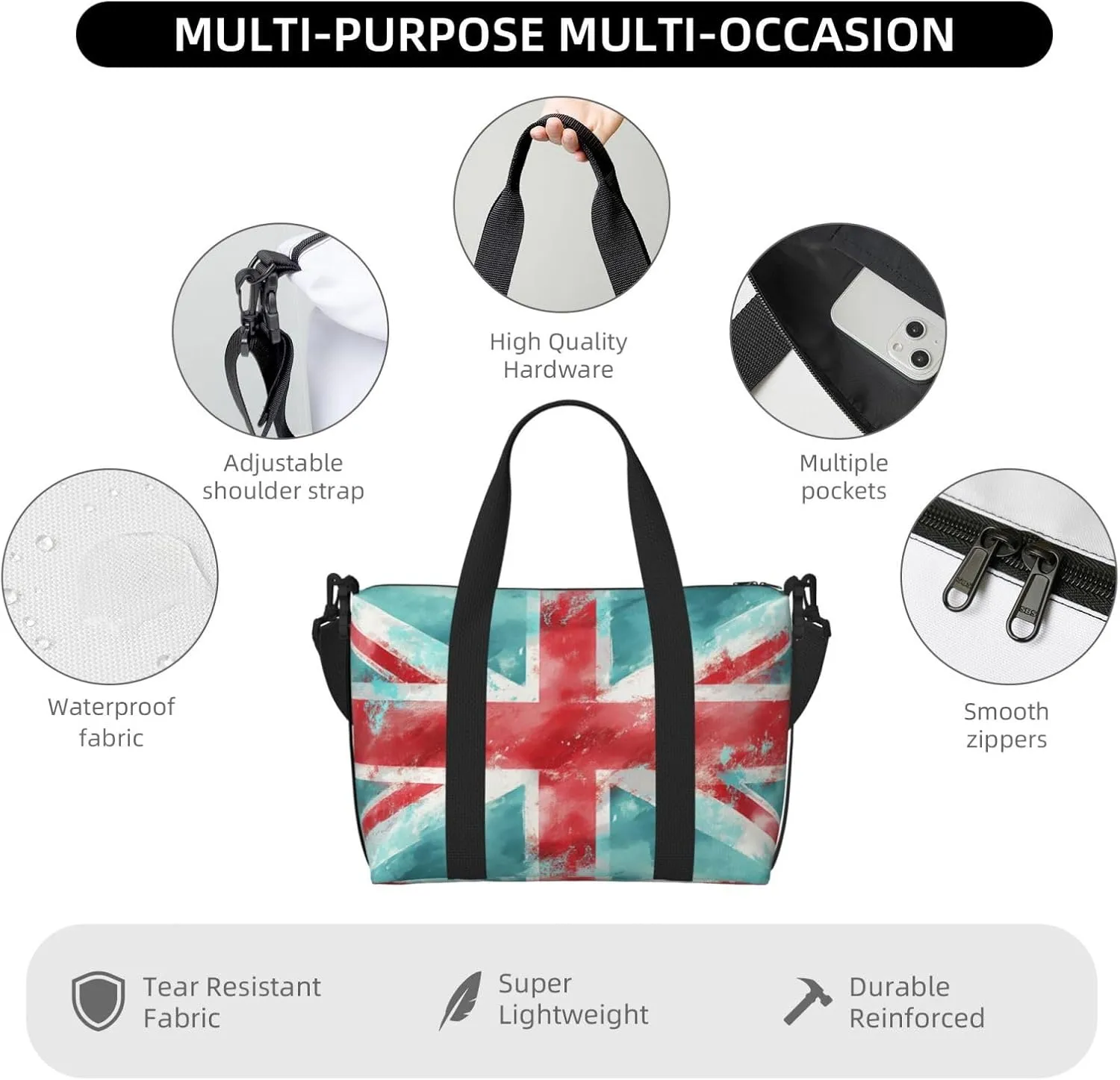 britain united flag watercolor art print Travel Duffel Bag, Sports Tote Gym Bag, Swim Pool Bag Large Shoulder Tote Bag for Beach Weekender, 202-406-121