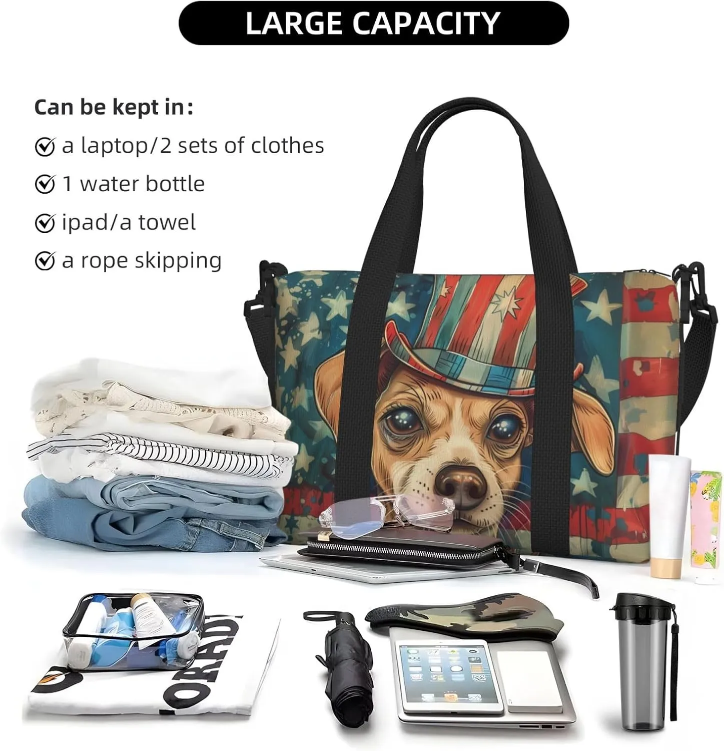 Brittany print Travel Duffel Bag, Sports Tote Gym Bag, Swim Pool Bag Large Shoulder Tote Bag for Beach Weekender
