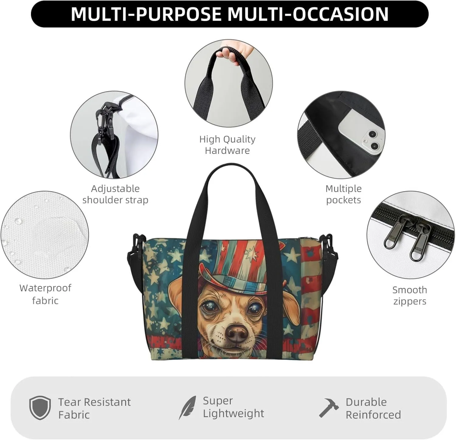 Brittany print Travel Duffel Bag, Sports Tote Gym Bag, Swim Pool Bag Large Shoulder Tote Bag for Beach Weekender