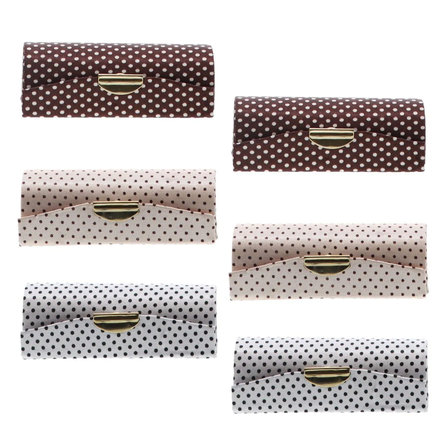 Brown & White & Champagne Polka Dot Lipstick Case With Mirror Set of 6