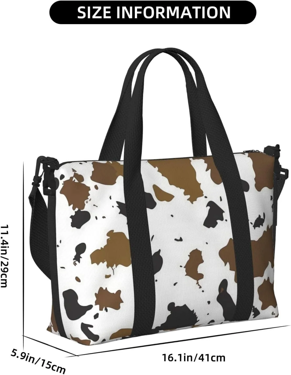 brown cowhide print Travel Duffel Bag, Sports Tote Gym Bag, Swim Pool Bag Large Shoulder Tote Bag for Beach Weekender