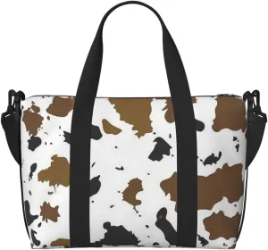 brown cowhide print Travel Duffel Bag, Sports Tote Gym Bag, Swim Pool Bag Large Shoulder Tote Bag for Beach Weekender