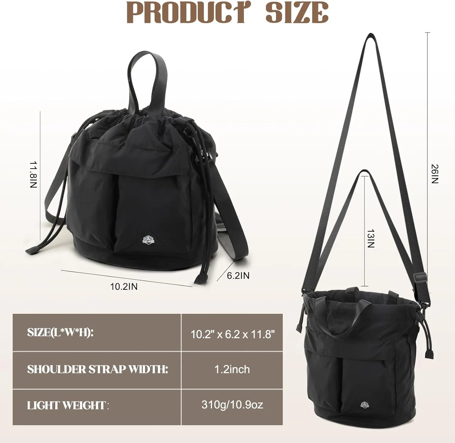 Bucket Bag for Women Super Lightweight Tote Handbag Nylon Crossbody Bag Drawstring Hobo for Travel Hiking Music Festival