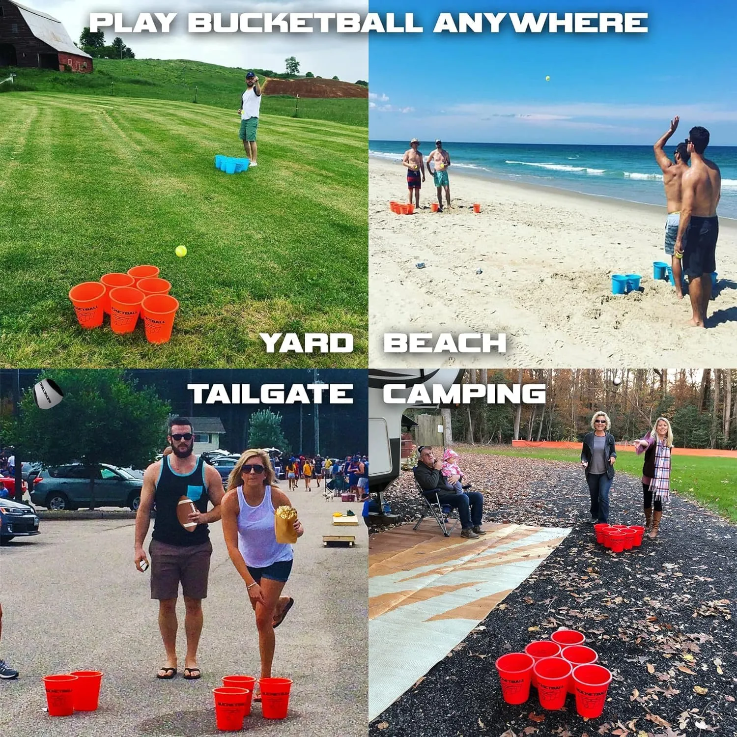 BucketBall | Team Color Edition | Combo Pack (Black/Red): Original Yard Pong Game: Best Camping, Beach, Lawn, Outdoor, Family, Adult, Tailgate, Jumbo, Giant Game