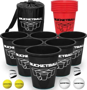 BucketBall | Team Color Edition | Combo Pack (Black/Red): Original Yard Pong Game: Best Camping, Beach, Lawn, Outdoor, Family, Adult, Tailgate, Jumbo, Giant Game