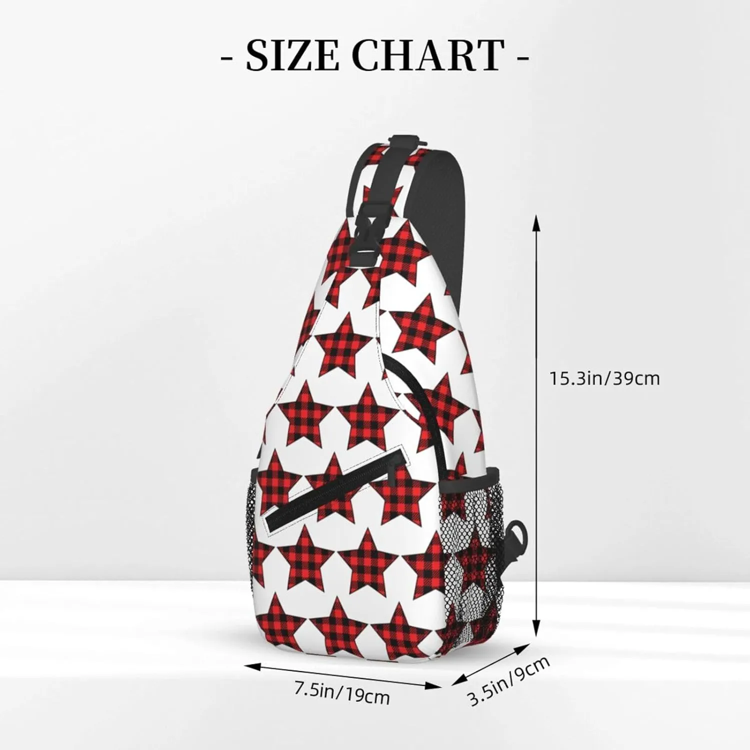 Buffalo Plaid Pentagram Star Crossbody Bag Cross Chest Bag Adjustable Sling Backpack Sports Gym Shoulder Bags Travel Cycling Daypack Diagonally Casual Rucksack