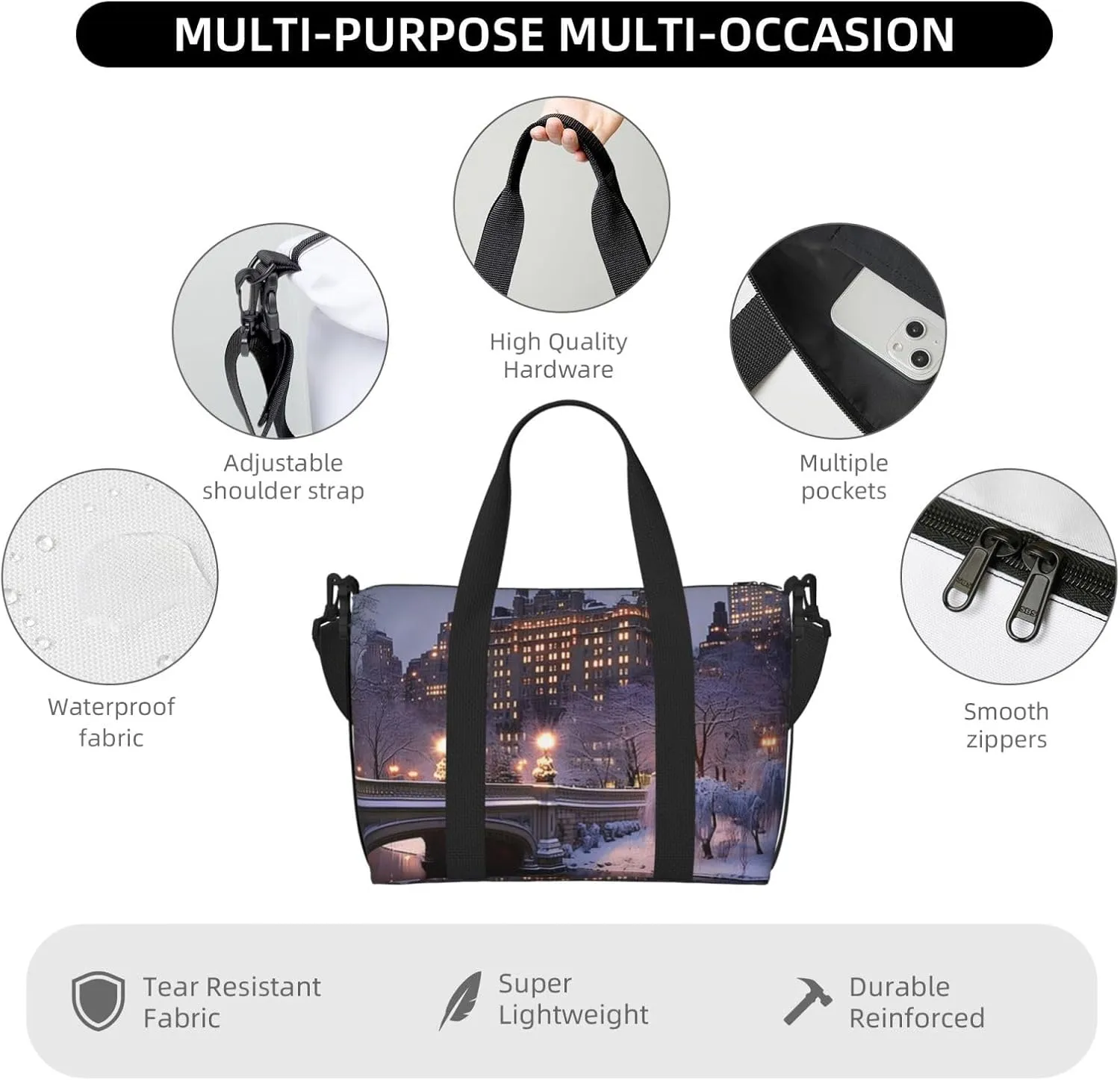 building bridge print Travel Duffel Bag, Sports Tote Gym Bag, Swim Pool Bag Large Shoulder Tote Bag for Beach Weekender