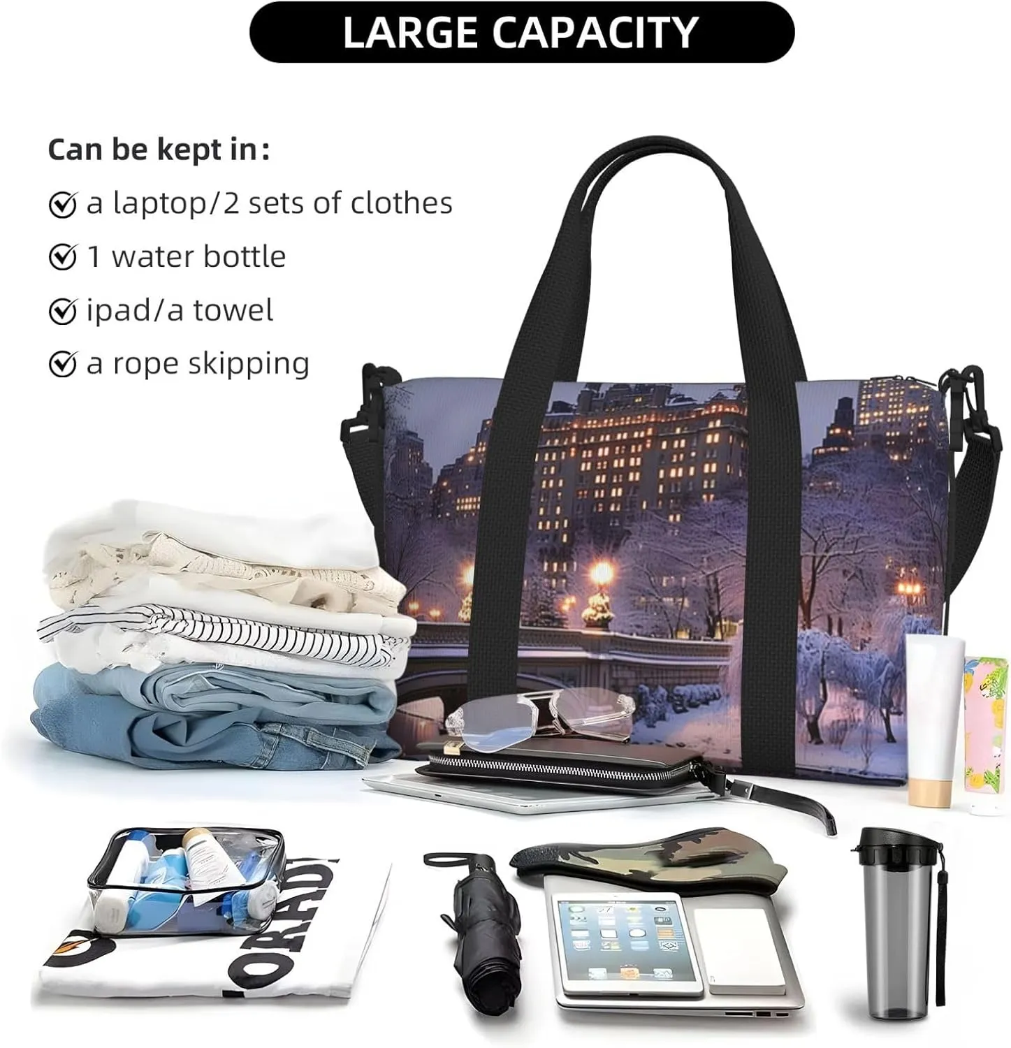 building bridge print Travel Duffel Bag, Sports Tote Gym Bag, Swim Pool Bag Large Shoulder Tote Bag for Beach Weekender