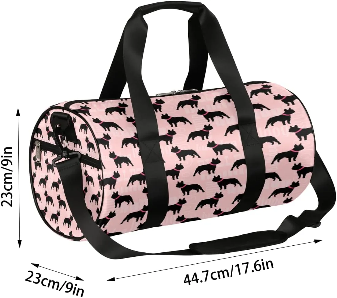 Bulldog Pattern Gym Bag Small Gym Duffel Bags for Men Women Black Pink Overnight Weekender Bag Lightweight Sport Duffle Bag Carry On Gymbag