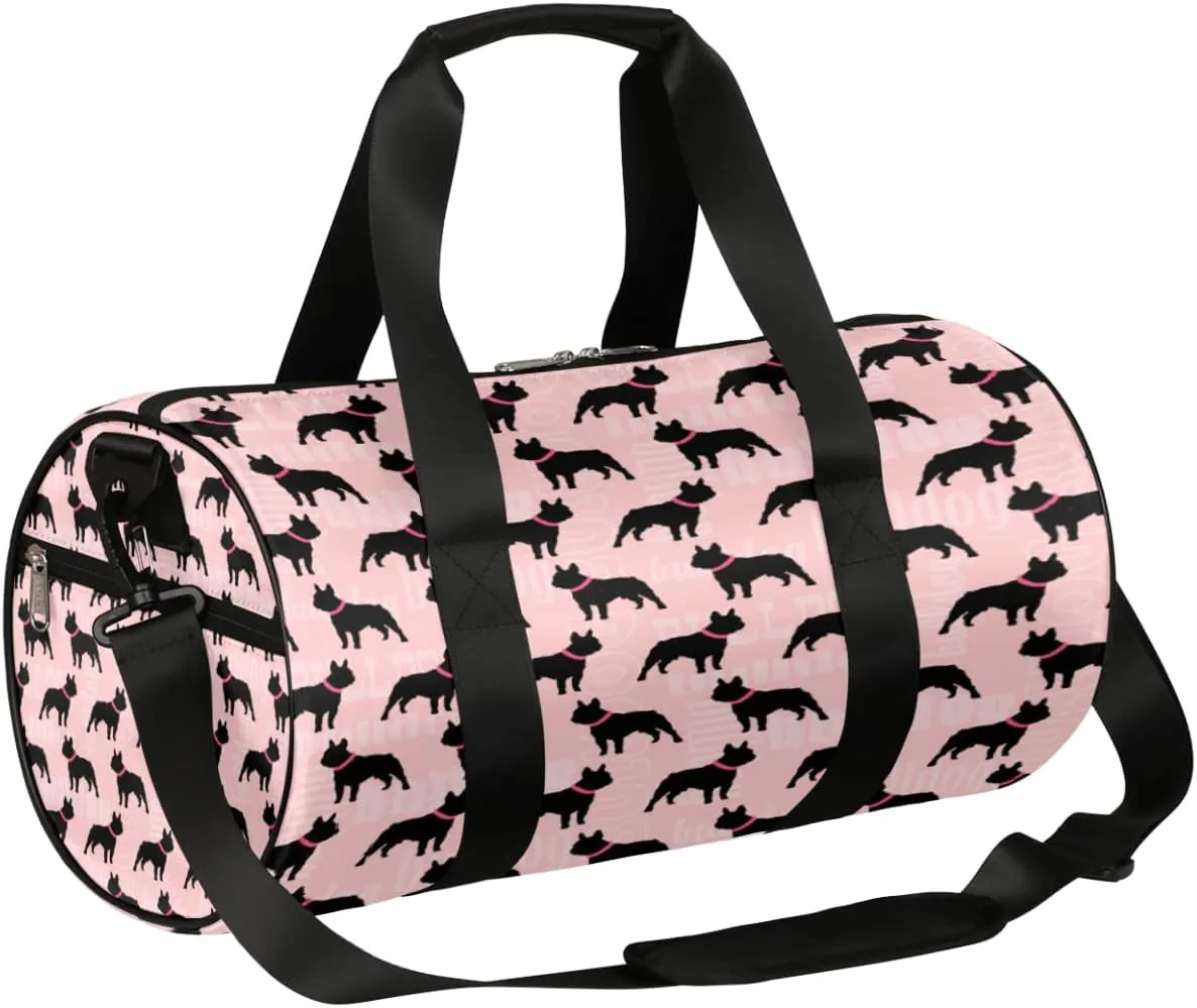 Bulldog Pattern Gym Bag Small Gym Duffel Bags for Men Women Black Pink Overnight Weekender Bag Lightweight Sport Duffle Bag Carry On Gymbag
