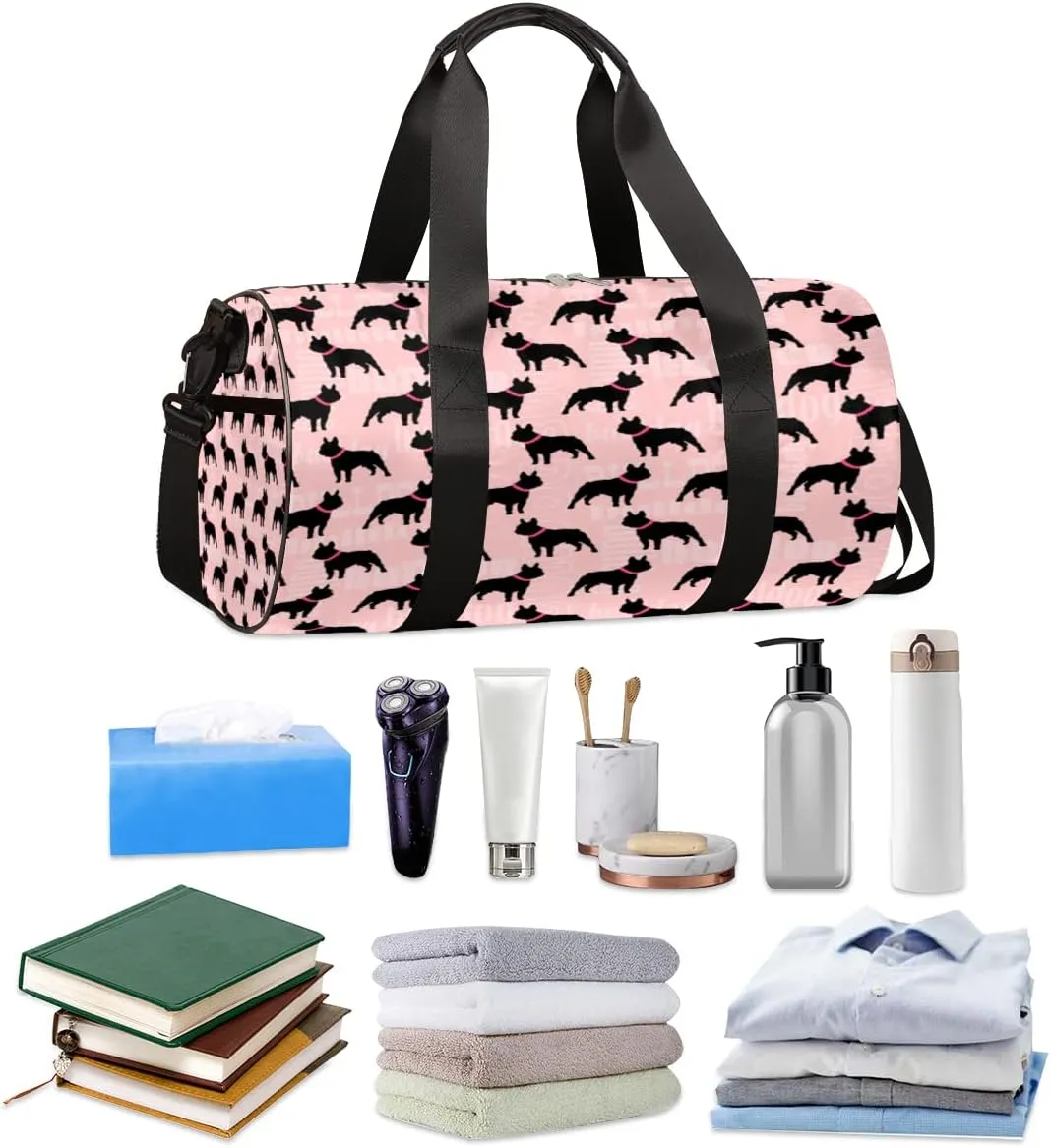 Bulldog Pattern Gym Bag Small Gym Duffel Bags for Men Women Black Pink Overnight Weekender Bag Lightweight Sport Duffle Bag Carry On Gymbag