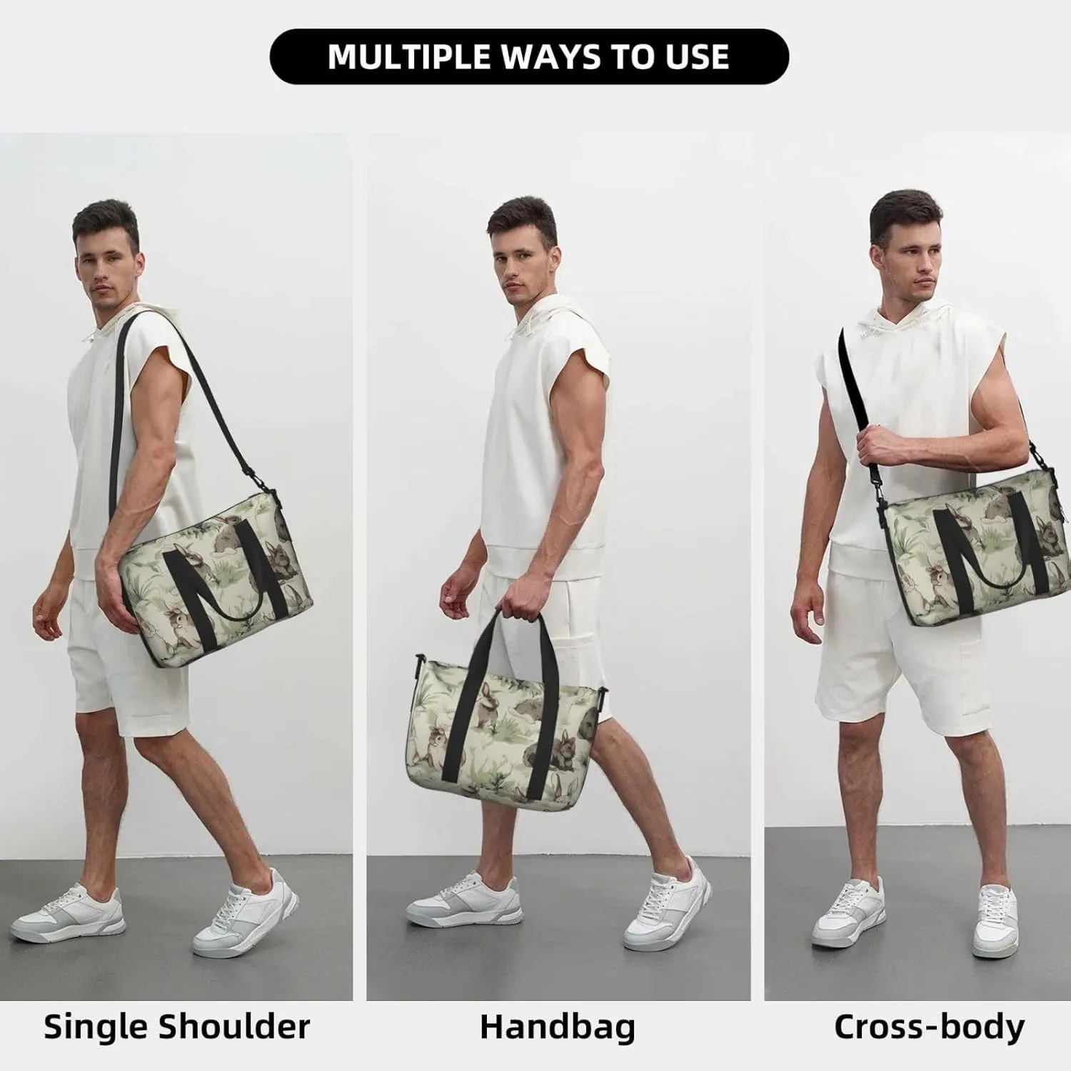 bunnies print Travel Duffel Bag, Sports Tote Gym Bag, Swim Pool Bag Large Shoulder Tote Bag for Beach Weekender